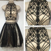 Siaoryne SP019 Short Black and Champagne High Neck Homecoming Dresses with Beading Graduation Dresses