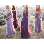 long tulle purple bridesmaid dresses country style maid of honor wedding party gowns for girls