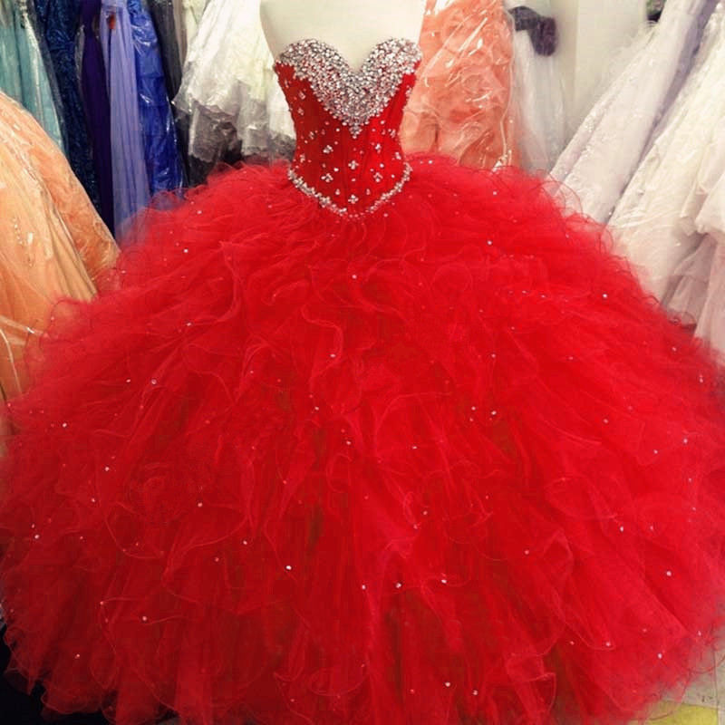 Siaoryne LP0929 Ball Gown Princess Red Quinceanera Dresses Sweetheart Prom Dress with Beading