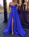 Vibrant Lemon Bright Yellow Off the Shoulder A Line High Slit Prom Dress Evening Long 2022