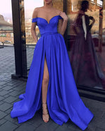 Vibrant Lemon Bright Yellow Off the Shoulder A Line High Slit Prom Dress Evening Long 2022