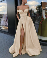 Vibrant Lemon Bright Yellow Off the Shoulder A Line High Slit Prom Dress Evening Long 2022