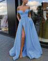 Vibrant Lemon Bright Yellow Off the Shoulder A Line High Slit Prom Dress Evening Long 2022