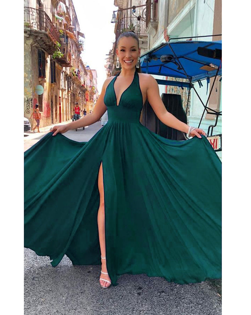 Siaoryne Halter Long Backless Long Bridesmaid Dresses Long Women party Gown PL232