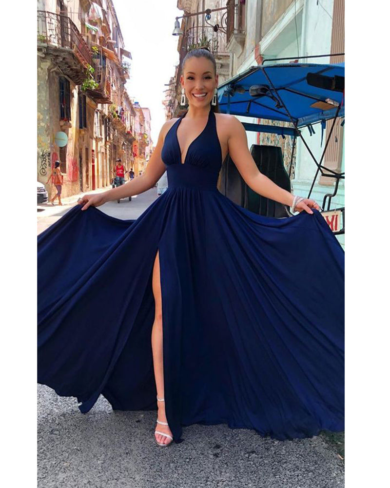 Siaoryne Halter Long Backless Long Bridesmaid Dresses Long Women party Gown PL232