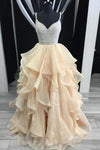 Dreamy Spaghetti Cross Back Beading Tiered Organza Girls Senior Dresses 2020 Prom Beaded Graduation Gown