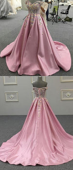 Pink Off Shoulder Satin Handmade Flowers Lace A Line Prom Dresses Wedding Request Gown