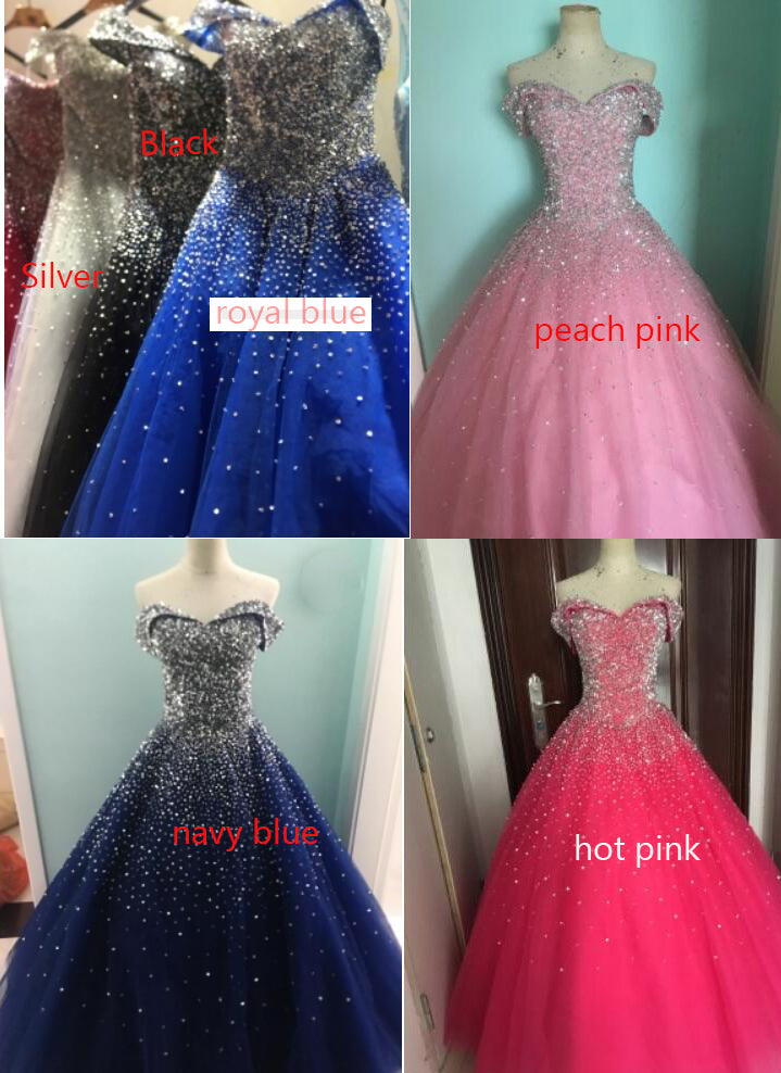 Sparkly Puffy Off the Shoulder Crystal Dark green Quinceanera DressesBall Gown  Prom Dress Ball Gown PL6211