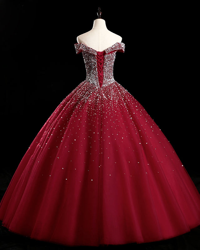 Sparkly Puffy Off the Shoulder Crystal Dark green Quinceanera DressesBall Gown  Prom Dress Ball Gown PL6211
