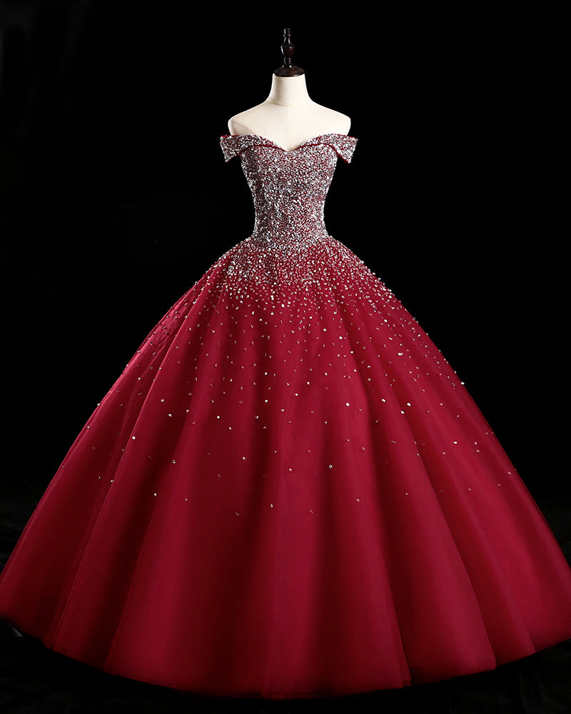 Sparkly Puffy Off the Shoulder Crystal Dark green Quinceanera DressesBall Gown  Prom Dress Ball Gown PL6211