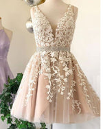 Siaoryne SP1111 V neck Short Lace Prom Dress Girls Junior Homecoming Gowns