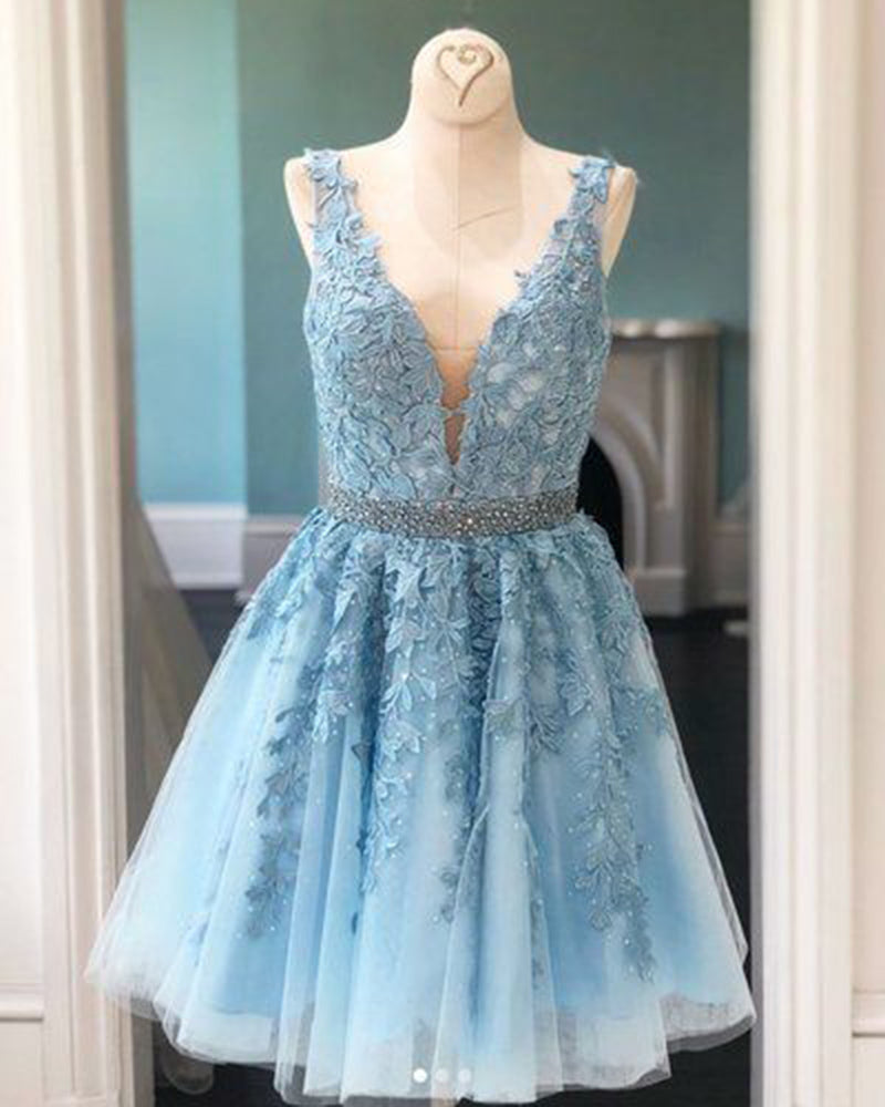 Siaoryne SP1111 V neck Short Lace Prom Dress Girls Junior Homecoming Gowns