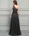 Siaoryne Black /Burgundy /Blue Elegant  One Shoulder Chiffon Lace Nude See Through Long Evening Gown 2020 PL12311