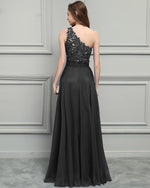 Siaoryne Black /Burgundy /Blue Elegant  One Shoulder Chiffon Lace Nude See Through Long Evening Gown 2020 PL12311