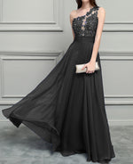 Siaoryne Black /Burgundy /Blue Elegant  One Shoulder Chiffon Lace Nude See Through Long Evening Gown 2020 PL12311