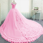 Hand made 3D Flowers Light Blue Wedding Dress Princess Ball Gown Off the Shoulder Quinceanera Dress Debutante Gown WD7703