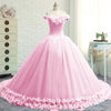 Hand made 3D Flowers Light Blue Wedding Dress Princess Ball Gown Off the Shoulder Quinceanera Dress Debutante Gown WD7703
