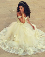 Off Shoulder Lace Yellow Girls Birthday Party Dress Swee 16 Gowns Quinceanera PL0519