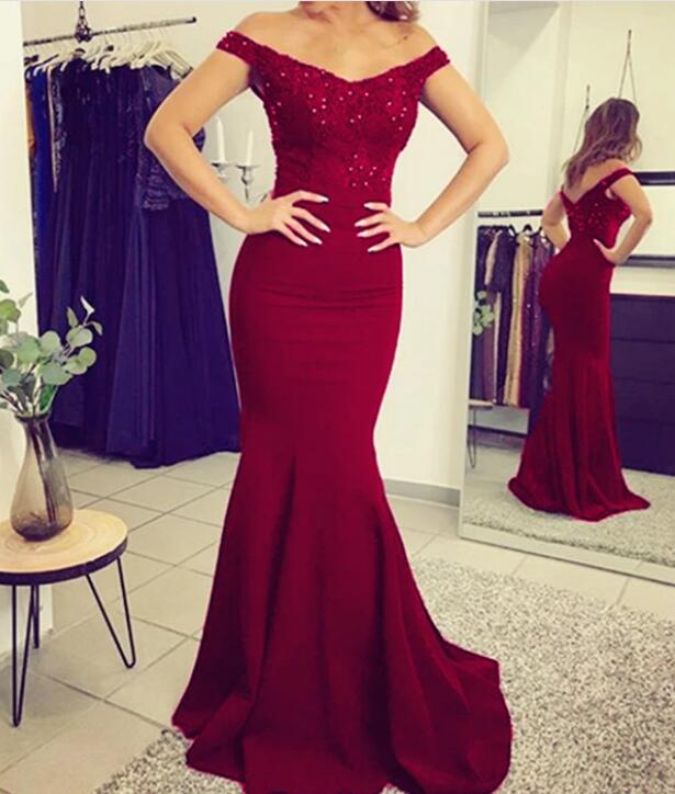 Siaoryne Fitted Women Long Evening Party Gowns ,Off Shoulder Lace Prom Dresses PL8544