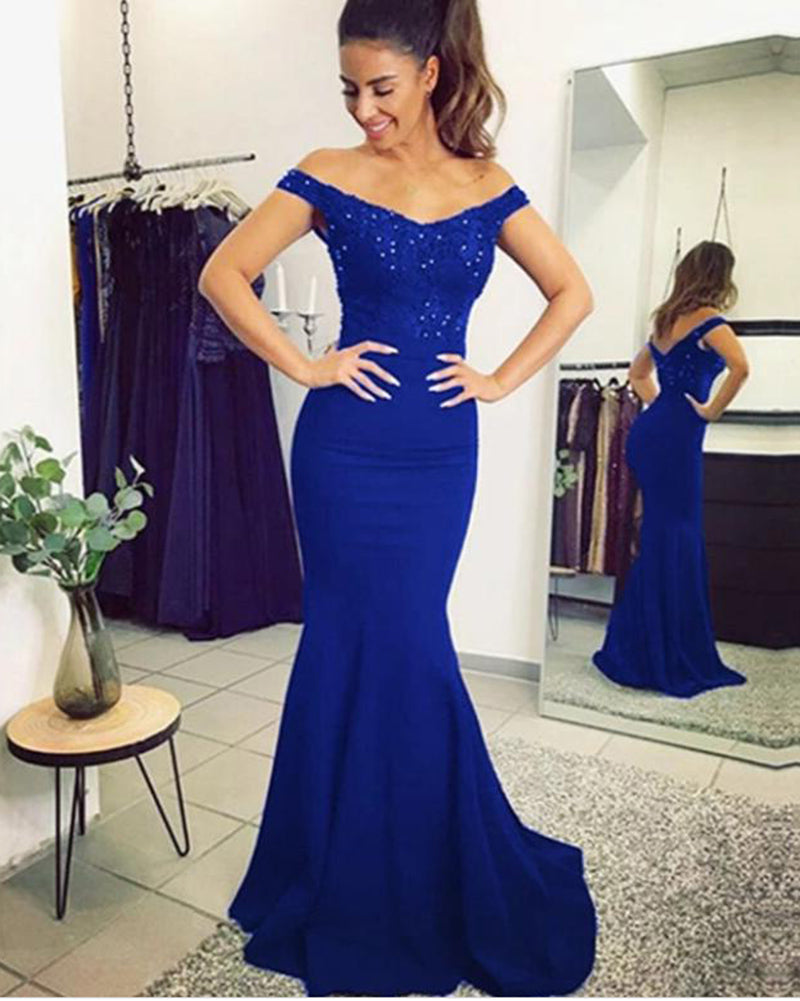 Siaoryne Fitted Women Long Evening Party Gowns ,Off Shoulder Lace Prom Dresses PL8544