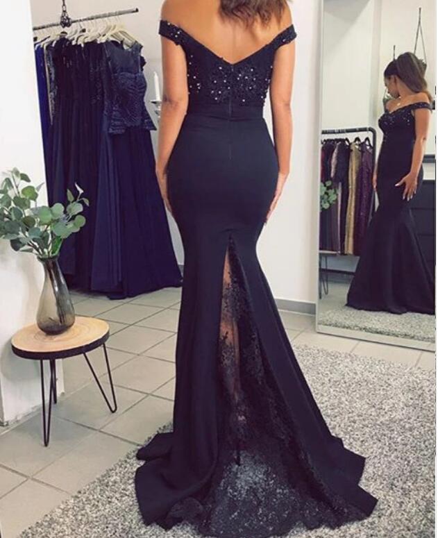 Siaoryne Fitted Women Long Evening Party Gowns ,Off Shoulder Lace Prom