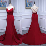 Ruby Red Mermaid Prom Dress Long Evening Party Gown for women with Beaded Belt with Spaghetti Straps LP0501