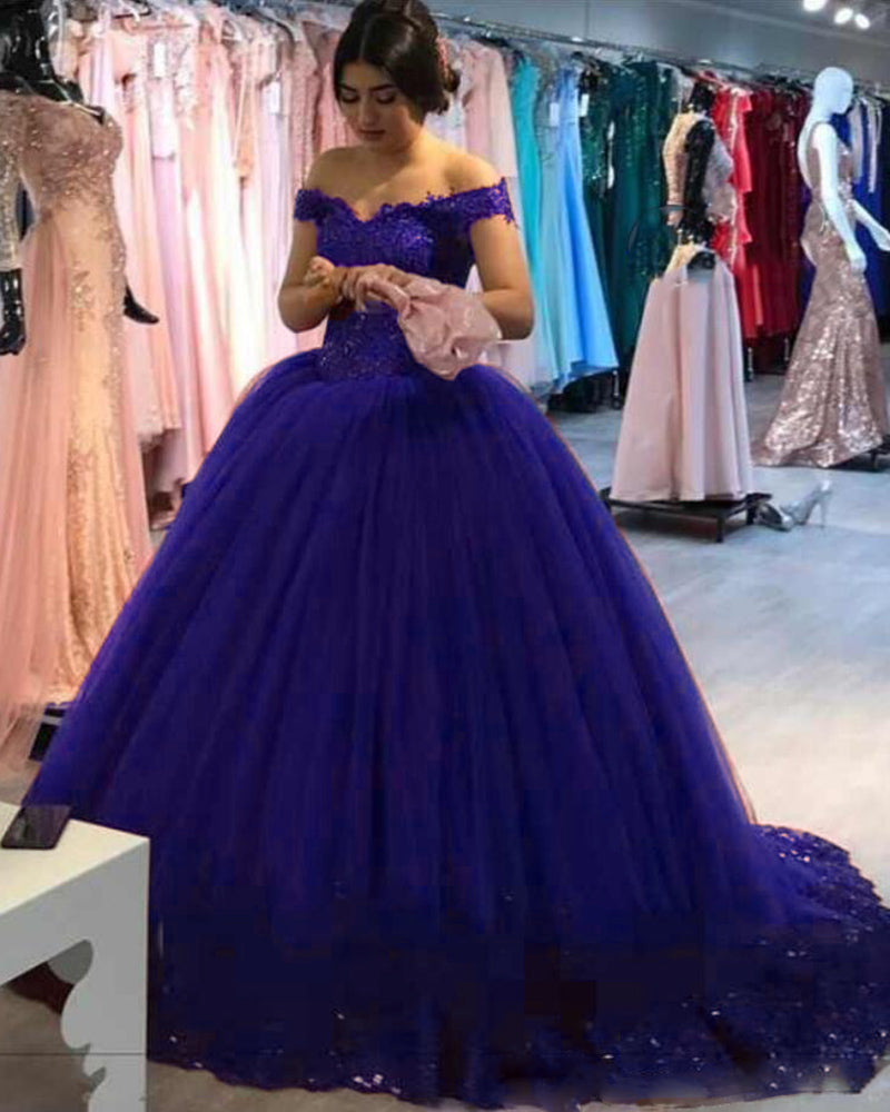 Siaoryne Off Shoulder Women Burgundy/Blue Wedding Gown lace beading Ball Gown Prom Dress PL632