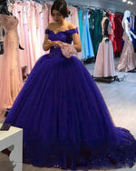 Siaoryne Off Shoulder Women Burgundy/Blue Wedding Gown lace beading Ball Gown Prom Dress PL632