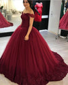 Siaoryne Off Shoulder Women Burgundy/Blue Wedding Gown lace beading Ball Gown Prom Dress PL632