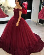 Siaoryne Off Shoulder Women Burgundy/Blue Wedding Gown lace beading Ball Gown Prom Dress PL632