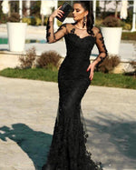 Vintage Burgundy /navy Blue / Black Long Sleeves Lace Mermaid Evening Prom Dresses 2020 Appliques Sweep Train Formal Party Gowns