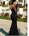 Vintage Burgundy /navy Blue / Black Long Sleeves Lace Mermaid Evening Prom Dresses 2020 Appliques Sweep Train Formal Party Gowns