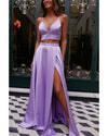 Lilac Purple Crop Top Two Pieces New Prom Dress Long Graduation Vestidos Longo LP1112