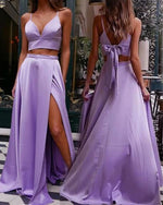 Lilac Purple Crop Top Two Pieces New Prom Dress Long Graduation Vestidos Longo LP1112