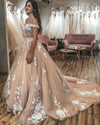 Siaoryne WD1111 Off Shoulder  Gold Wedding Dresses Ball  evening Dress Ivory Lace Bridal Dress 2020