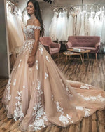 Siaoryne WD1111 Off Shoulder  Gold Wedding Dresses Ball  evening Dress Ivory Lace Bridal Dress 2020