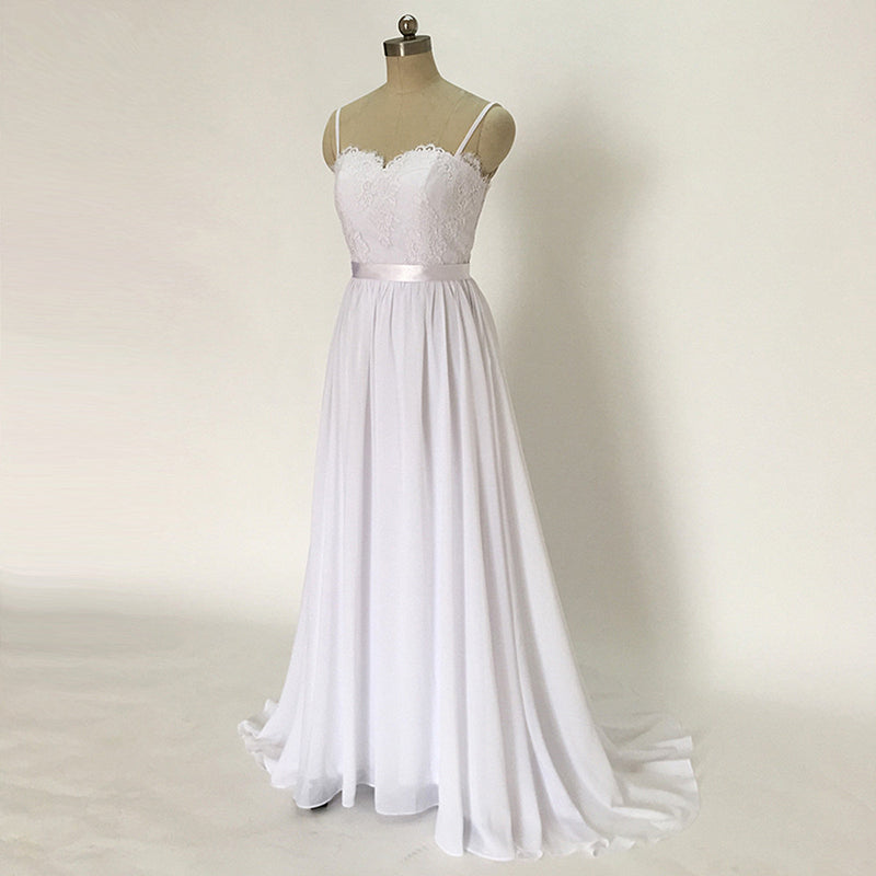 Vestido de novia bohemio largo y fluido con tirantes finos sexy, vestido de novia de verano con apliques de encaje, vestido de novia