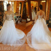 Romantic Bridal Gown Long Sleeves Illusion Crystal Pearl Ball Gowns Wedding Dresses Princess Bridal Gown WD3664