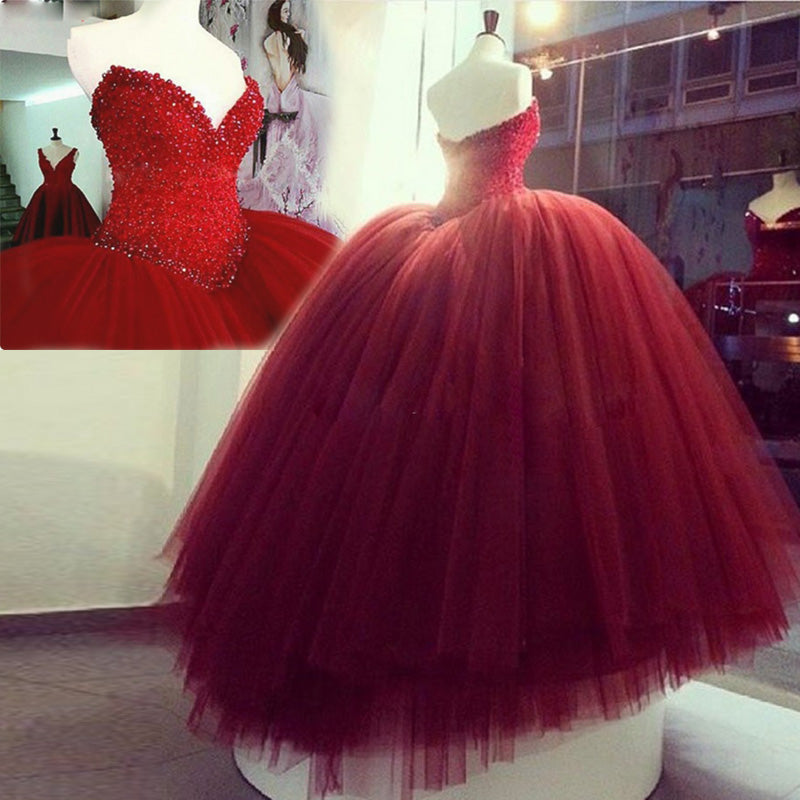 WD5508 Sweetheart Red/Wine Ball Gown Wedding Dresses Luxury Princess Formal Prom Gown 2018 Quinceanera Dress