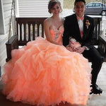 Siaoryne Lp09261 Ball Gown Puffy Organza Coral Quinceanera Dresses prom gown with beading sleeves
