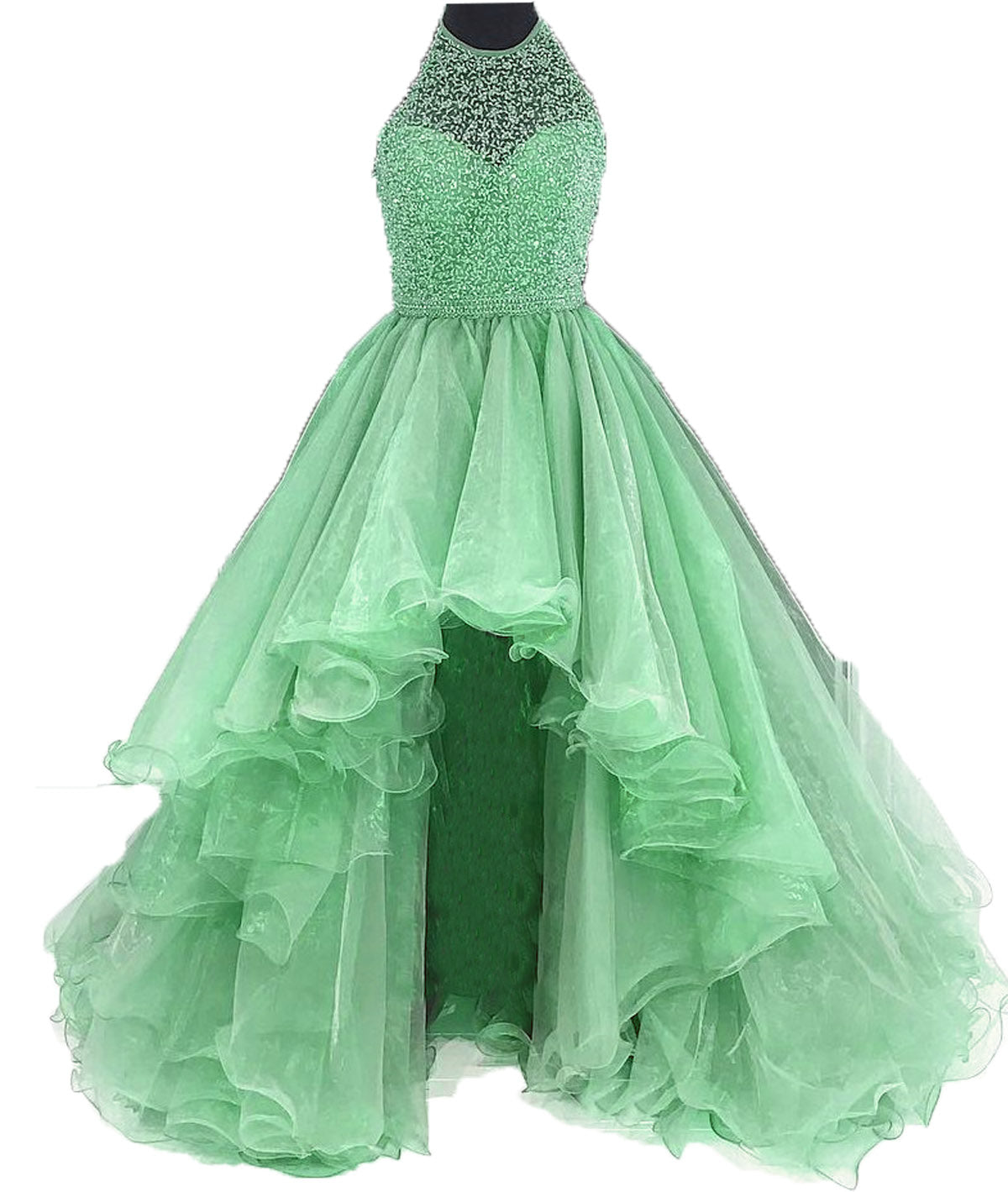 Siaoryne LP170819 O Neck High Beading Ball Gown Evening Dress High Low Front Short Long Back Prom Gowns Mint Champgne