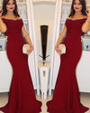 Elegant  Off Shoulder Robe De Soiree Mermaid Burgundry Evening  Long Dress Prom Gown 2020