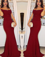 Elegant  Off Shoulder Robe De Soiree Mermaid Burgundry Evening  Long Dress Prom Gown 2020