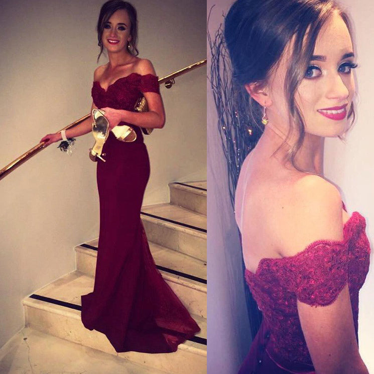Vestido de fiesta burdeos con encaje largo para noche, formal, para boda, fiesta, LP321
