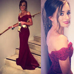 Burgundy Prom Dress Lace Long Evening Formal Wedding Party Dresses LP321