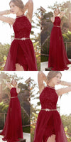Burgundy Halter Lace Long Evening Formal Gown Prom dress with Sexy Slit LP0280