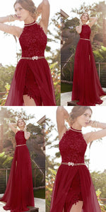 Burgundy Halter Lace Long Evening Formal Gown Prom dress with Sexy Slit LP0280