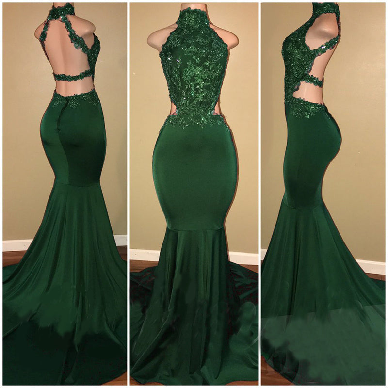 Halter Lace Spandex Evening Prom Dresses Long Women Gown LP5873