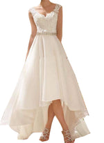 New arrive high Low Lace Beading Beach Wedding Dress Front short Long Back organza Bridal Gown