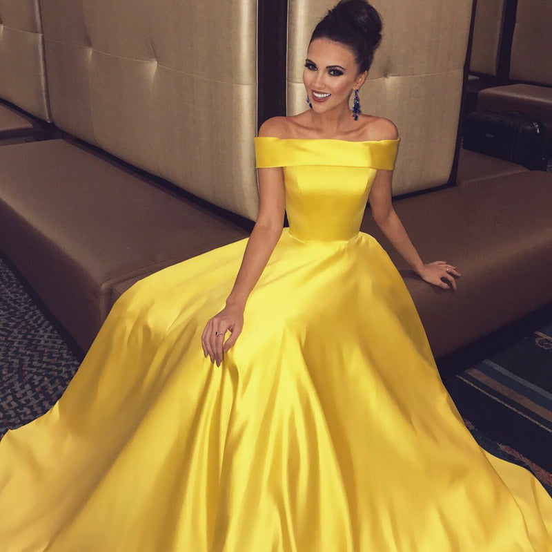 Siaoryne LP1129 Off the Shoulder A Line Prom Dress 2018,Satin Girls Formal Dresses Long Graduation Gown